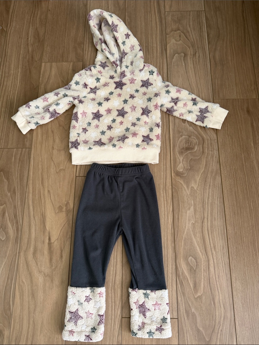 Cozy Star-Print Fleece Cuffed Kids Pants - Black